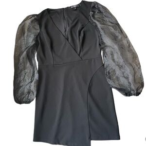 Crystal Doll Black Dress with Sheer Sleeves